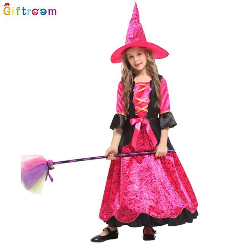 Children's Clothes Makeup Ball Witch Costume Rose Red Imitation Witch Dress Long Skirt