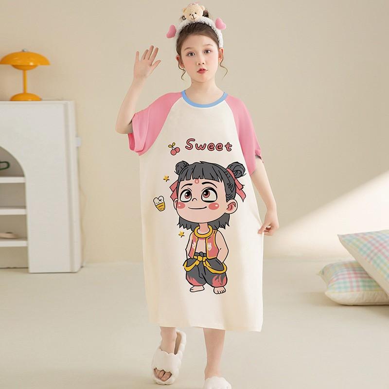 Girls Modals Sleep Dress Thin Nightgown Kids 3-8 Years Cartoon Princess Style Soft Comfortable Home Wear