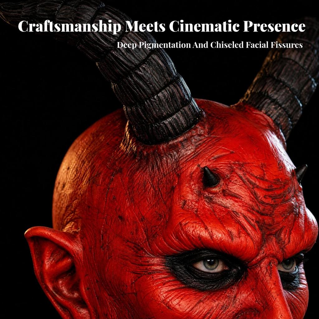 Latex Devil Mask with Horns Red Textured for Cosplayers