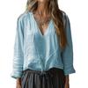 Women Shirt Long Sleeve V-Neck Solid Color Casual Loose Fit Tops Versatile Blouse Work Daily Party Wear
