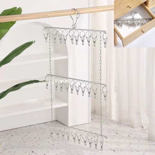 Feifyw 30-Piece Stainless Steel Clothes Drying Rack, Laundry Rack, Heavy-Duty Storage, Rust-Resistant, Fits Socks, Underwear, Towels, Bras, Ties, and