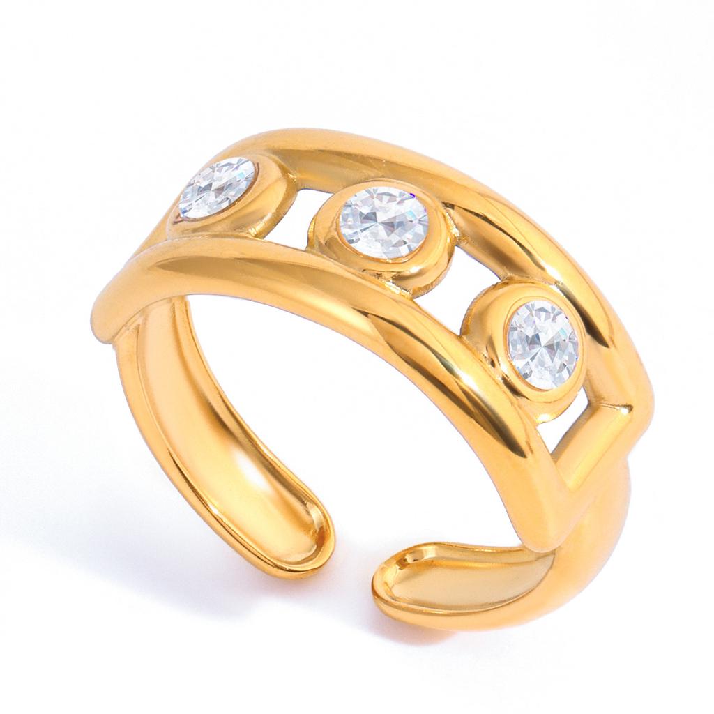 IVANDA Jewelry Set Anti Tarnish Stainless Steel Gold Plated Zircon Rings and Bracelets Set