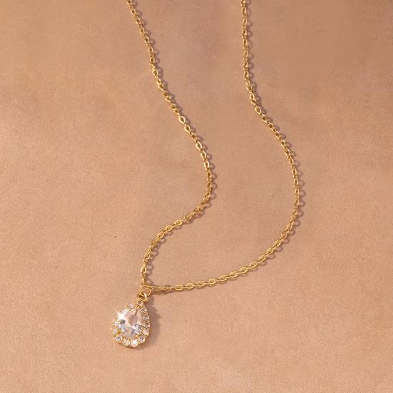 Elegant Alloy Chain for Women Water Drop Necklace Women, Cubic Zirconia Rhinestone Delicate Necklaces Girls Pendant, Sparkling Statement Jewelry
