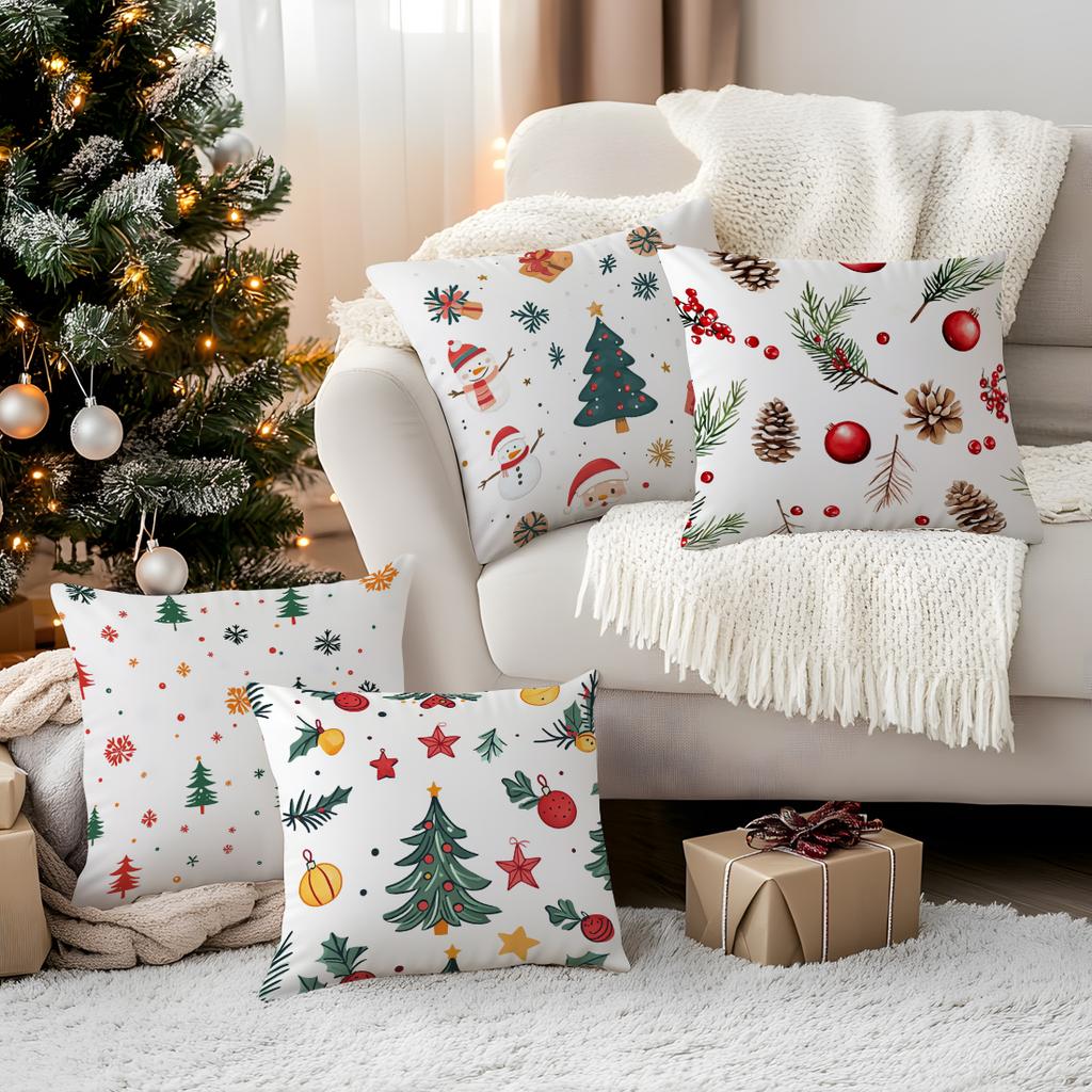 Cartoon Style Christmas Elements Pillowcase Bedroom Cushion Cover 100% Polyester Living Room Cushion Pillowcase Home Decor