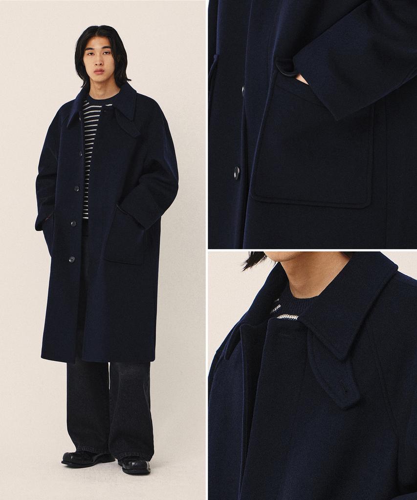 Kiimuir [Wool 80] Wool Semi-Overfit Balmacaan Coat_Navy