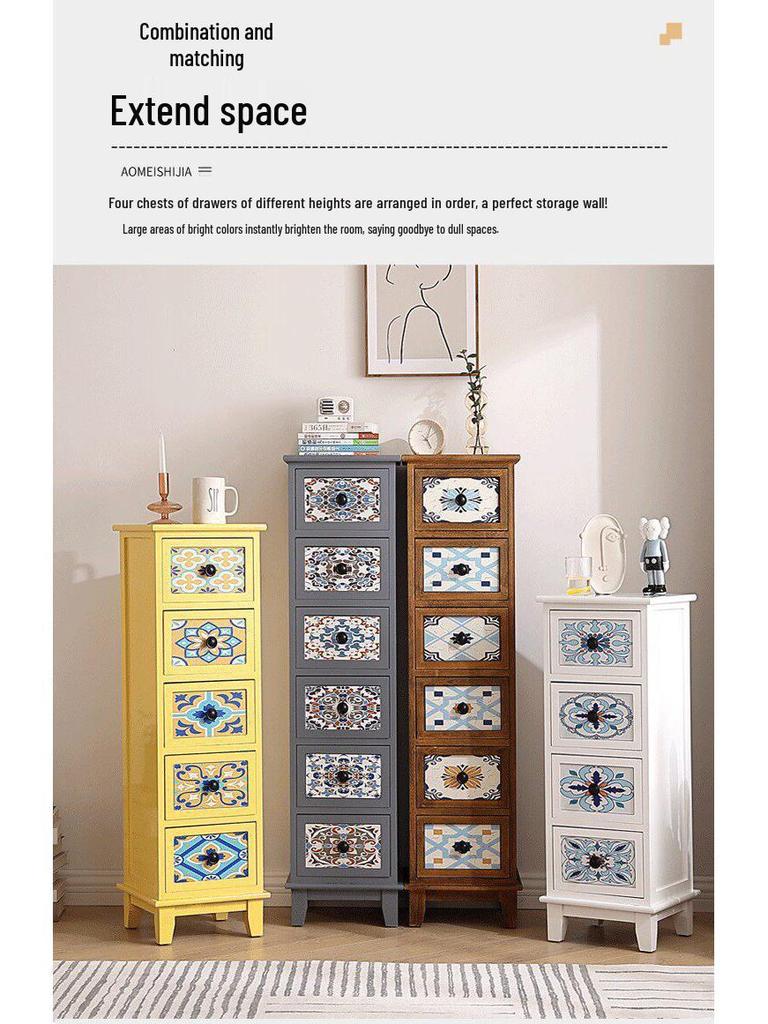 American Solid Wood Narrow Five-Drawer Sideboard and Bedside Cabinet