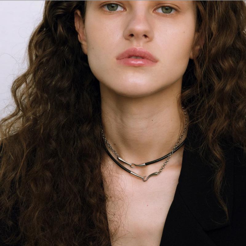 Personality Trend Copper Platinum Plated Wound Leather Rope Neck Chain Double Clavicle Chain Niche Temperament Elegant And Exquisite Necklace