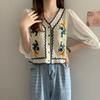 Flower Embroidery Chiffon Sleeve Shirts Button Front Short Top New Crochet Blouse  Women
