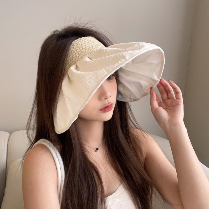 New white glue shell empty top hat women's summer sunscreen visor hat white glue adjustable big edge hat travel beach hat