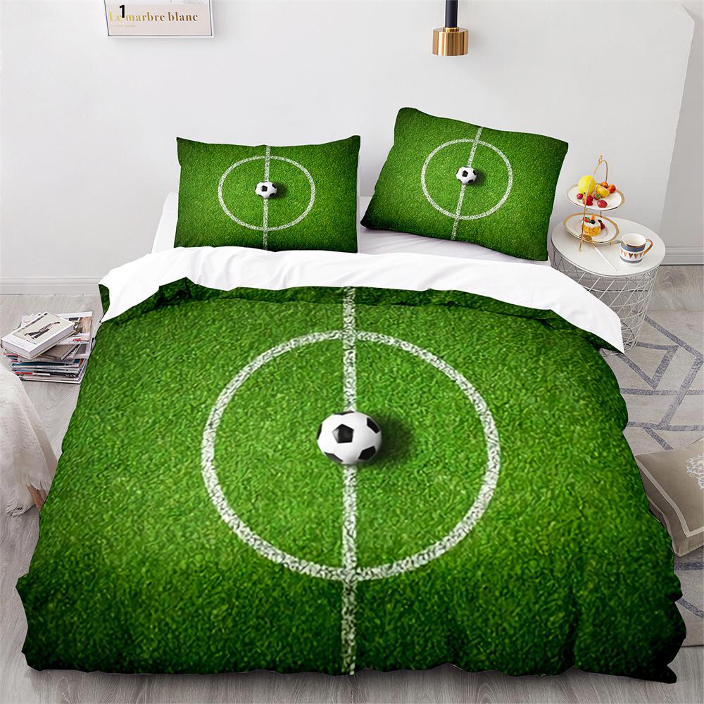 Soccer Duvet Cover Set Football Sport Black White Polyester Comforter Cover King Queen Size For Kids Boys Girls Teen Bedding Set