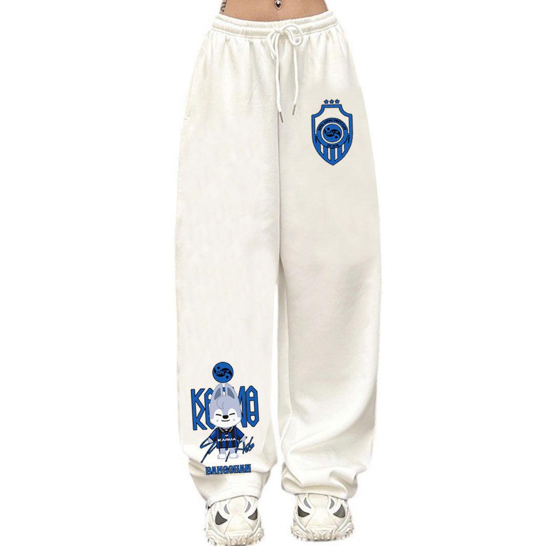 Stray Kids Skz Print Unisex Jogginghose mit Kordelzug Lässige Lockere Weite Beine Sporthosen M weiß