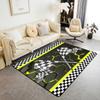 Erosebridal Racing Flag Non Slip Rug 3x5 for Boys Men,Race Car Theme Area Rug,Yellow Glowing Checkered Indoor Floor Mat,Black White Plaid Gr