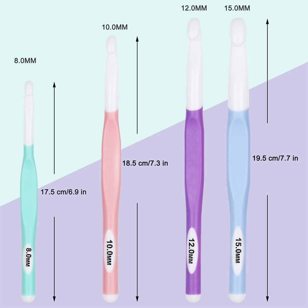 4Pcs Soft Grip DIY Ergonomic Handle Weave Yarn Knitting Needles Craft Tools Crochet Hooks