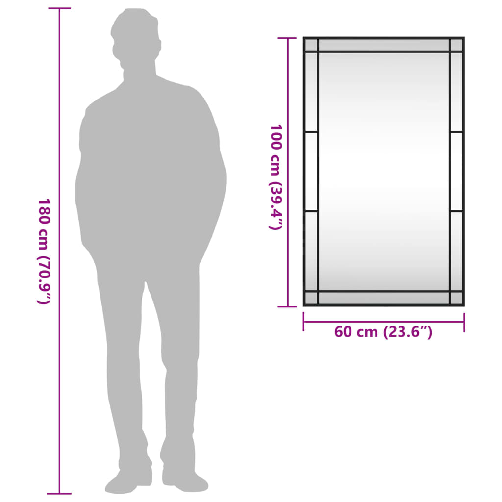 Wall Mirror Black 60x100 cm Rectangular Iron