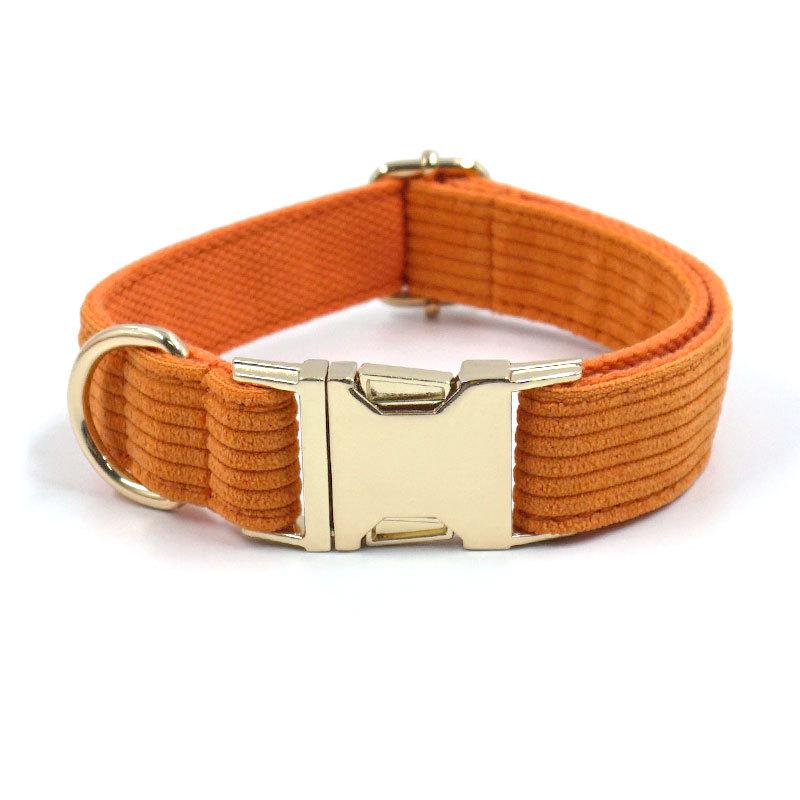 Engraved Metal Buckle Dog Collar - Soft Corduroy and Thick Pile Design L