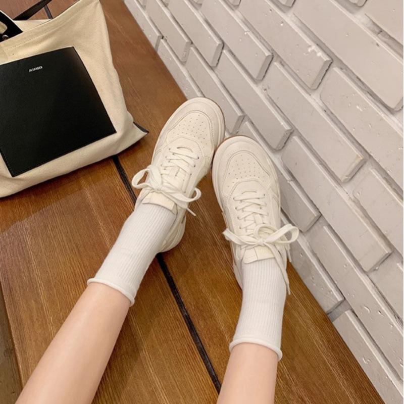 Women's Genuine Leather White Thick-Soled Casual Shoes - 2025 Spring/Autumn Versatile Soft-Soled Sports Sneakers, Flat Board Style.