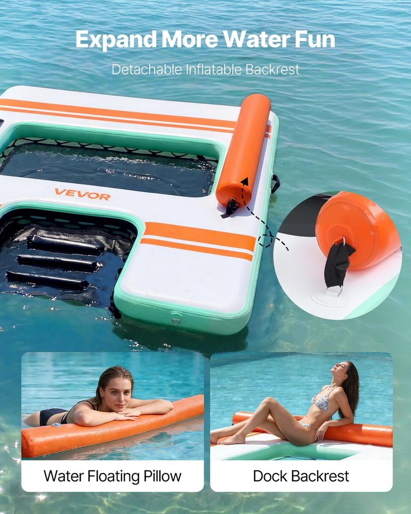 Inflatable Floating Dock, 2.44 X 1.83 M Inflatable Dock Platform, Non-Slip Water Air Mat with Portable Carrying Bag & Detachable Ladder, Floating