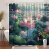 Bath Curtain - Serene Lake with Pink Lotus Flowers, Calm Water & Greenery, Realistic Floral Design, Peaceful Bathroom Decor