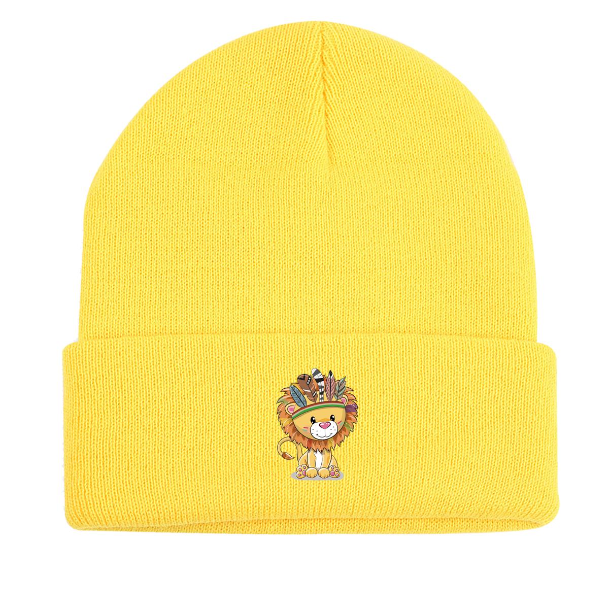 Осенне-зимняя шапка-бини с милым принтом льва — фото 9