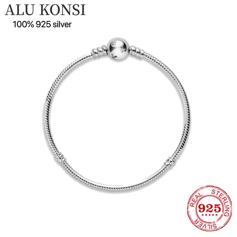 Sale Fit Original Pan Bracelet For Women Real 100 %925 Sterling Silver Snake Chain Bangle Charms Diy High Quality Jewelry