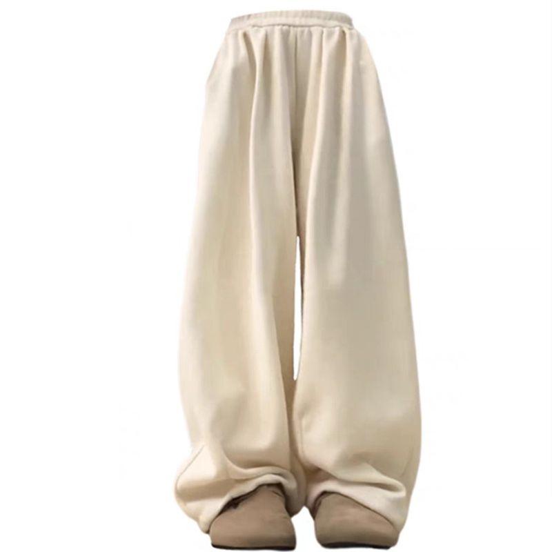 

Plus Size Fall and Winter Lazy and Versatile Loose Yamamoto Pants for Women Pure Color High Waist Drooping Slimming Casual Mop Wide Leg Pants Light gray 4X