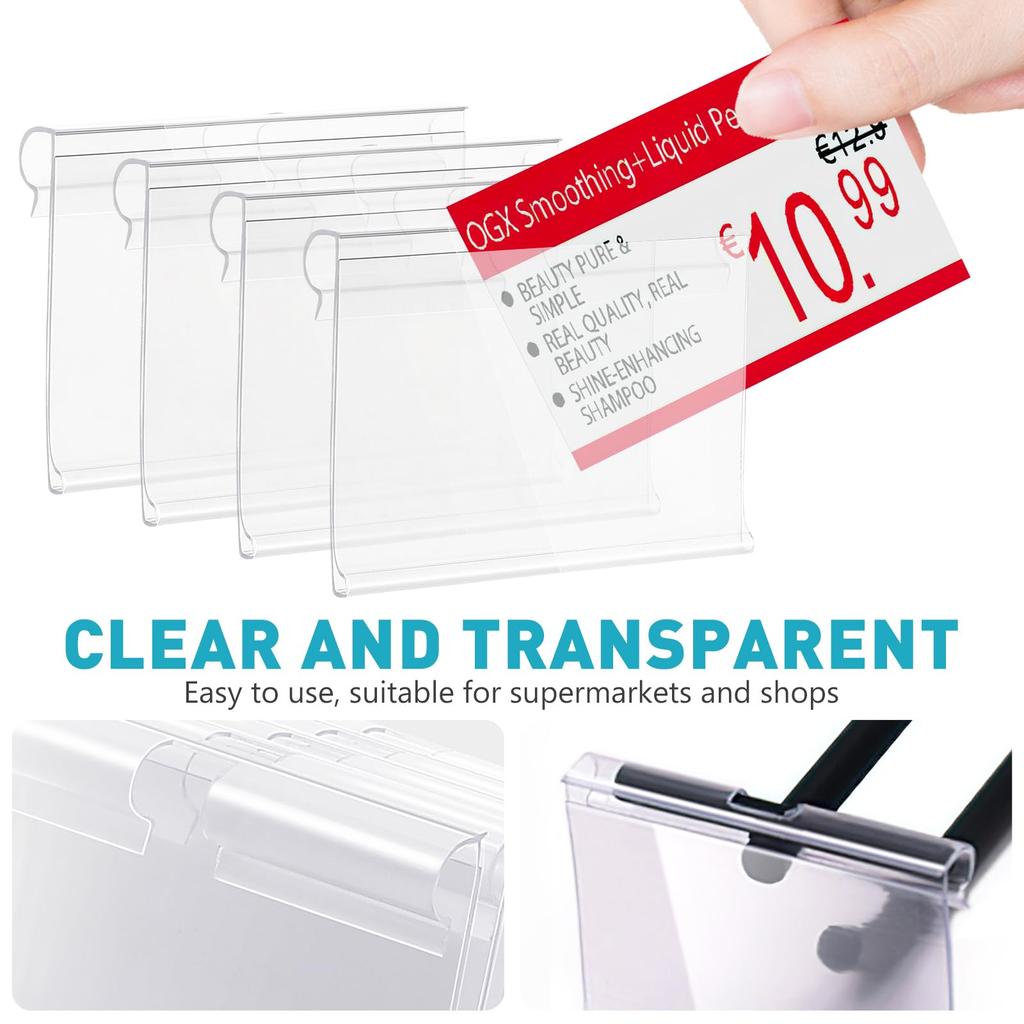 EXCEART 60-Piece Set of PVC Price Tag Holders with Label Clips, 2.4" x 1.7" x 0.8" Small Sign Stands for Stores, Pop-Up Advertising