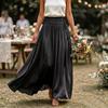 Women’s High Waist Elastic Waistband A-Line Maxi Skirt Flared Hem Loose Fit Lightweight Flowing Fabric Long Skirt for Daily Wear