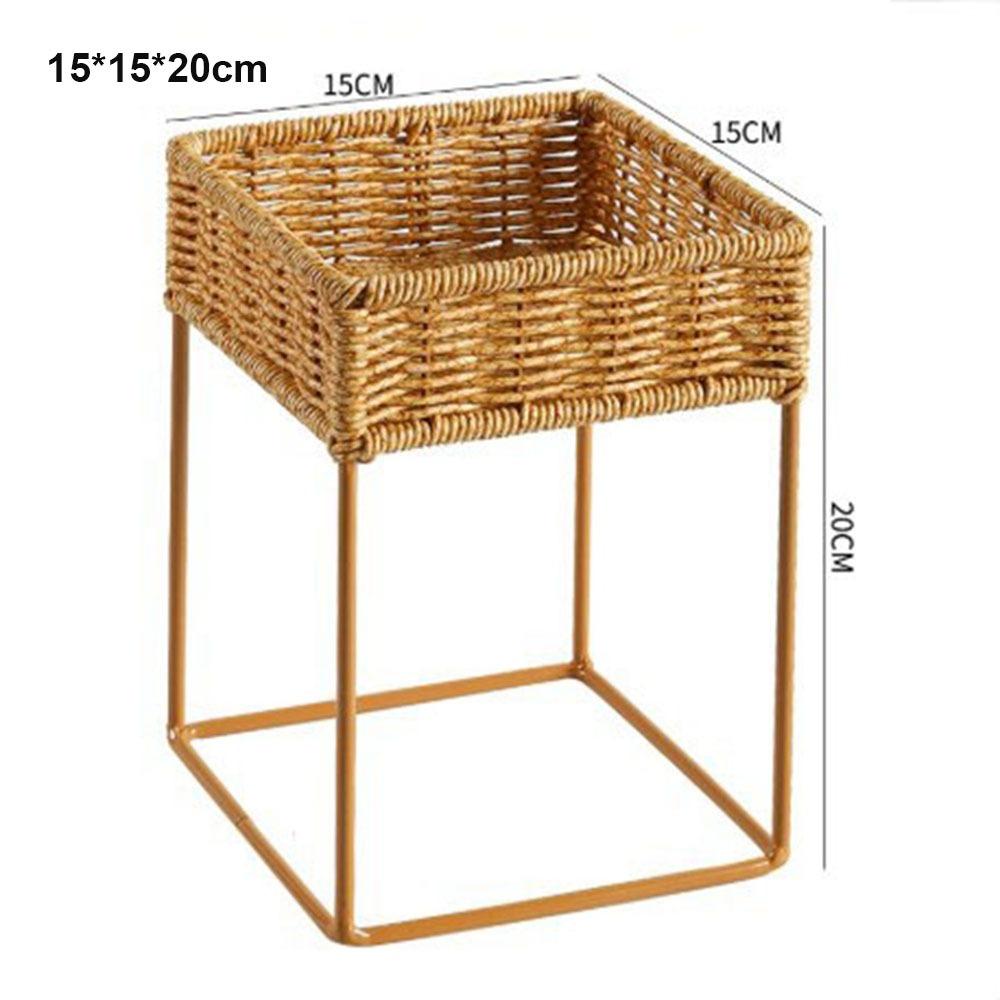 Mini Imitasjon Rattan Blomsterpotte Stativ Utstillingsskap Plantepotte Dekorativ