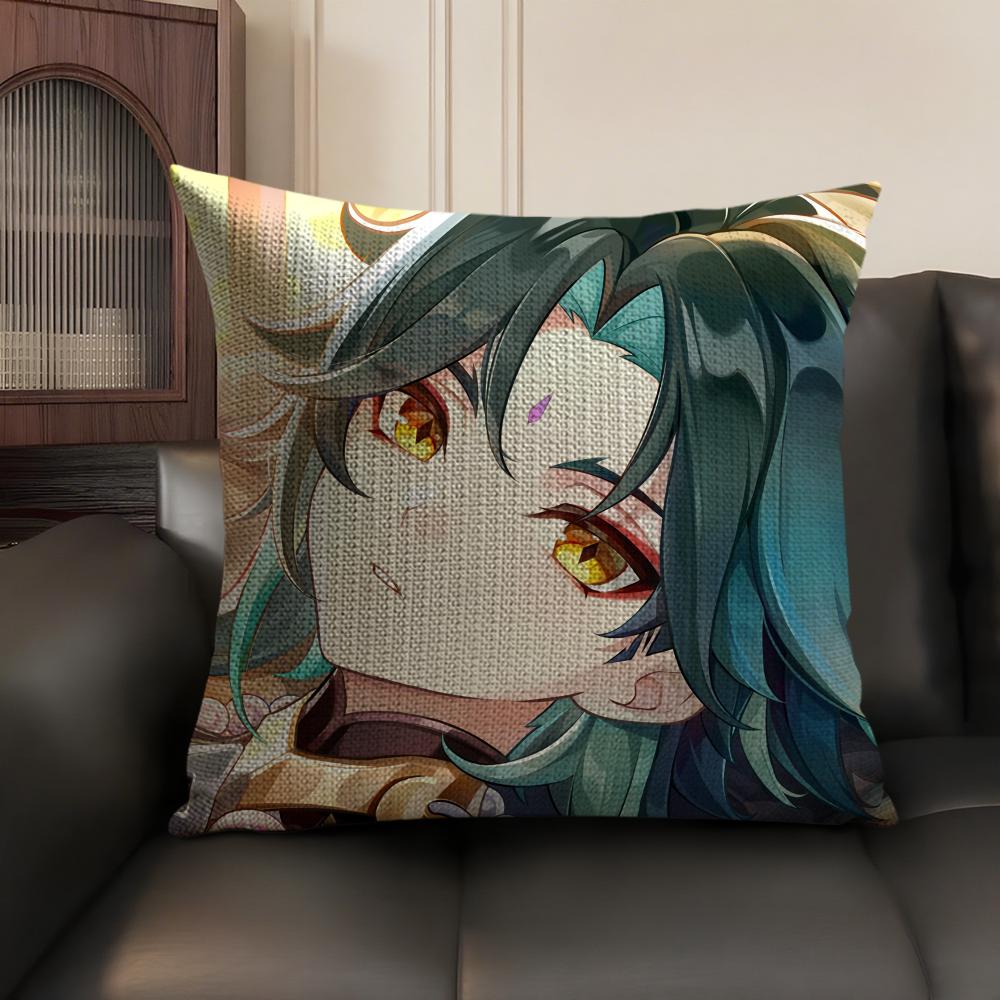Xiao Genshin Impact Cute Cushion Cover Natural Linen Organic Fabric DoubleSided Printing Sofa Home Decor Gift Pillow Case