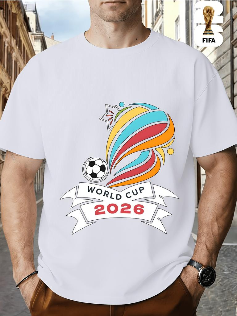 FIFA World Cup Football. US, Canada And Mexico Themed Printed Crew Neck Men's T-Shirt, Regular Men's Undershirt