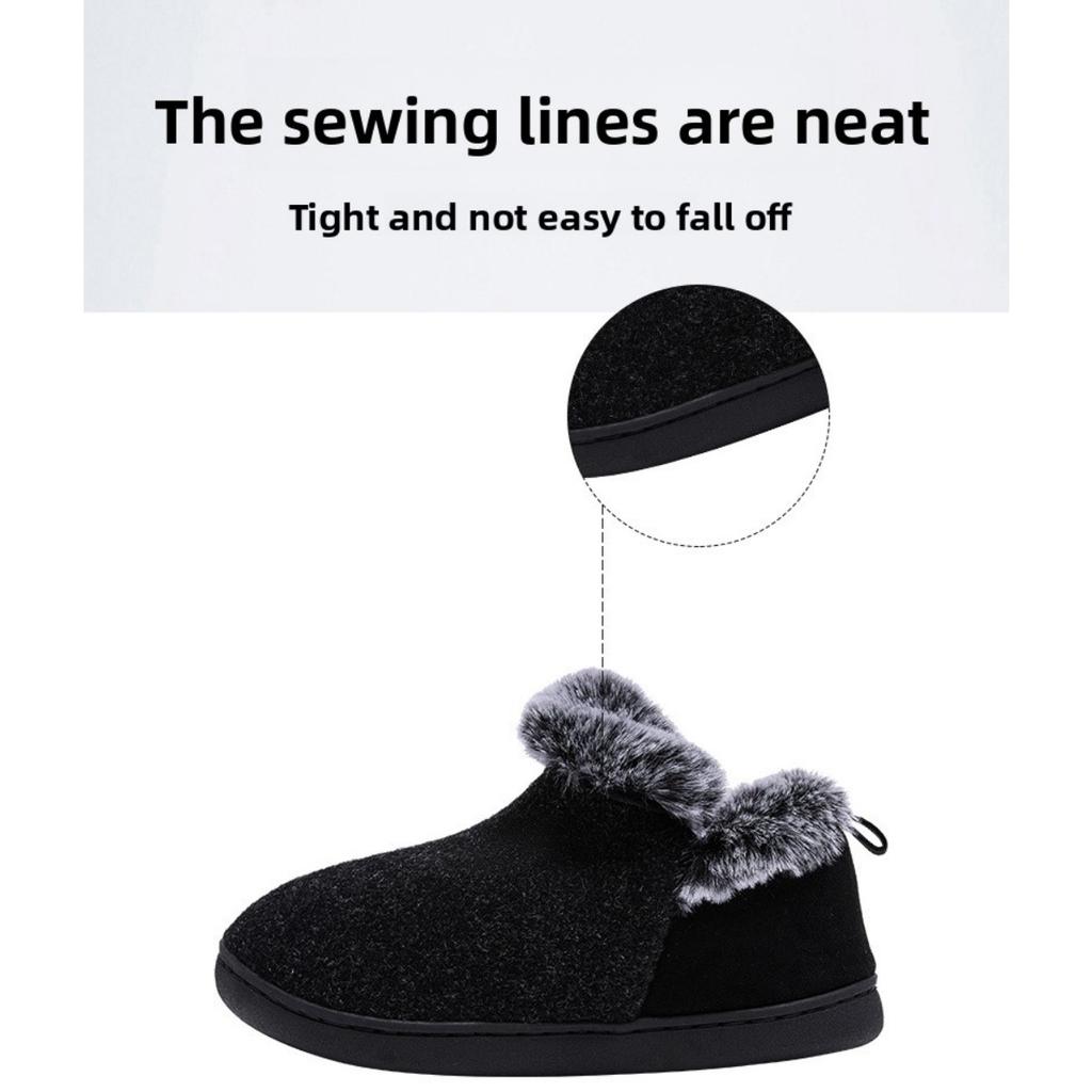 Neutral Felt Fur Collar Bag Heel Cotton Shoes Wine Red Winter Indoor Shoes Comfortable Memory Cotton Winter Version