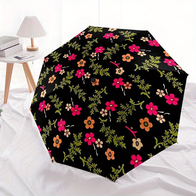 

1pc Floral Automatic Portable Umbrella with Durable Iron Frame and Plastic Handle, Cute and Fashionable Design, Perfect Valent Iron&8K