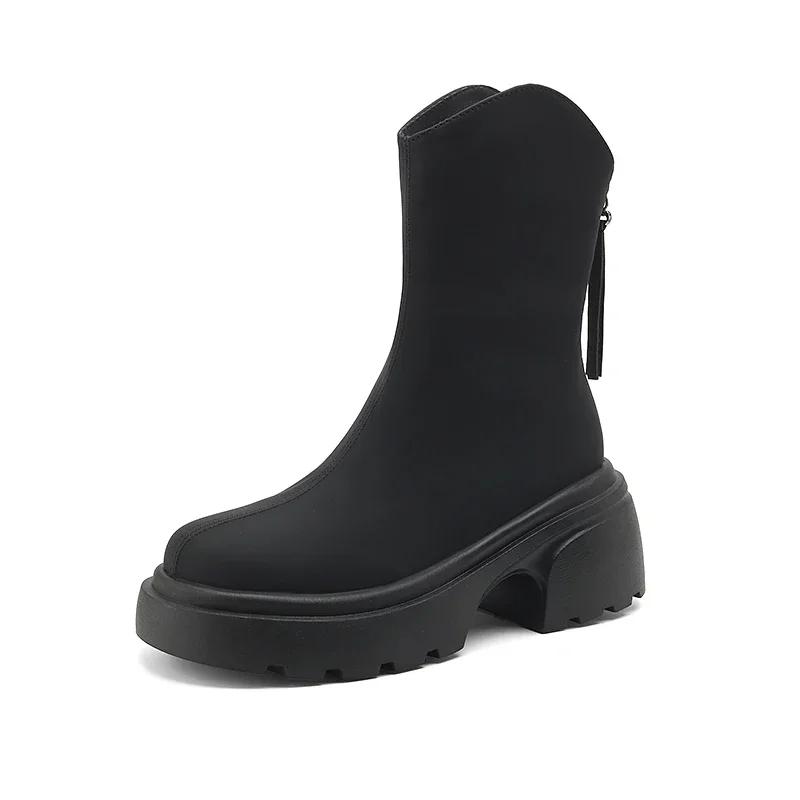 

2024 женские утягивающие сапоги с толстой подошвой, осенний стиль, миниатюрные, увеличивающие рост, универсальные, бисквитные, трубчатые, для похудения S02 35 чёрный