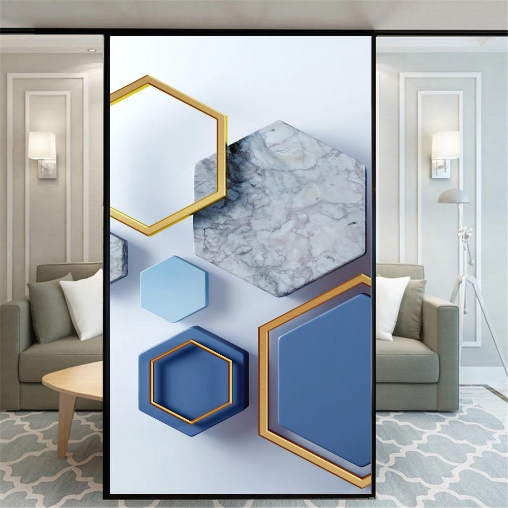 Static Cling Privacy Windows Film Decorative Geometric Style Stained Window Stickers Frosted Windows Film