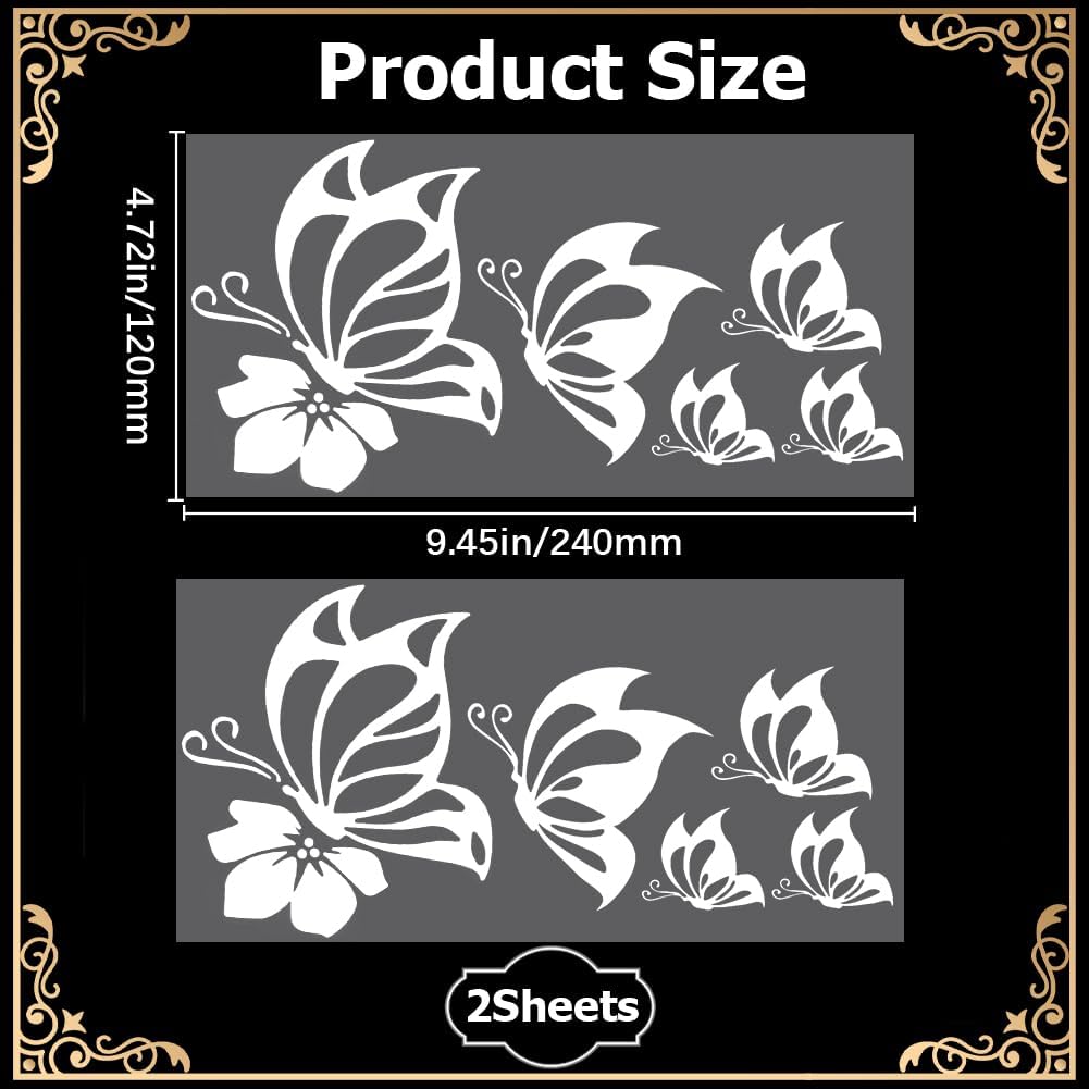 GORGECRAFT 2 Sheet Butterfly Car Decal Set Butterfly Vinyl Waterproof Sticker Women Car Stickers and Self Adhesive Reflective Decals for Car Bumper