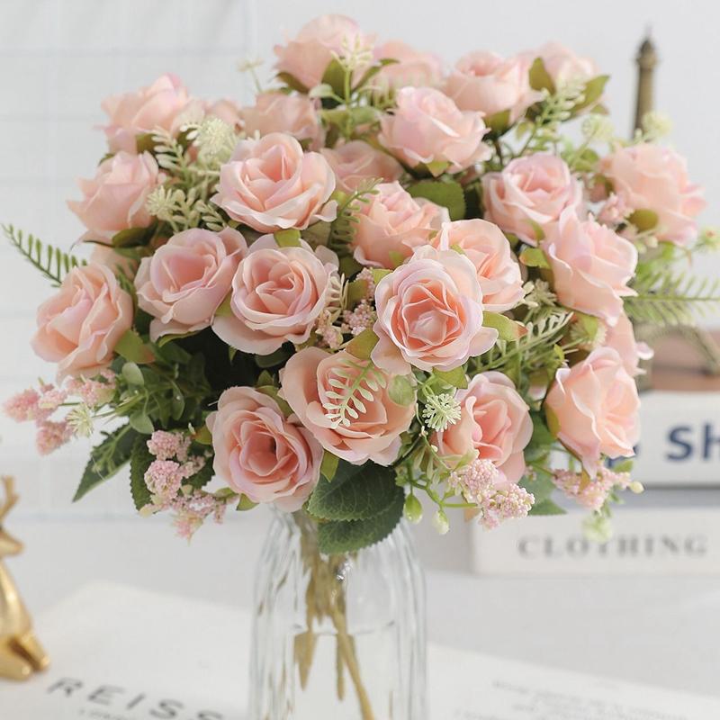 

Rose Artificial Flowers Bouquet Fake Flower for Home Room Decor Garden Wedding Marriage Party Decoration Outdoor Bride Bouquet світло-рожевий колір