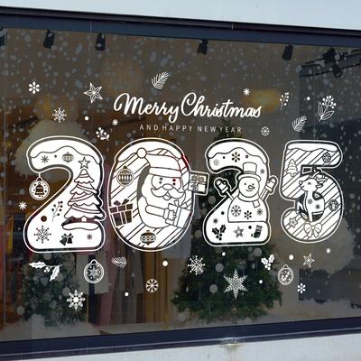 Adesivo per finestra di Buon Natale 2025 Adesivo per vetro elettrostatico di Capodanno Babbo Natale Fiocco di neve Adesivo fai da te Decorazioni per la stanza della casa
