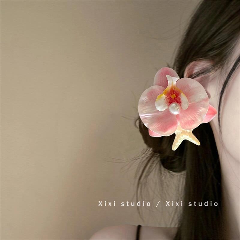 Romantic Island Phalaenopsis Starfish Hairpin Seaside Vacation Wind Side Clip Temperament Hair Accessories Travel Hairpin Woman *10pcs