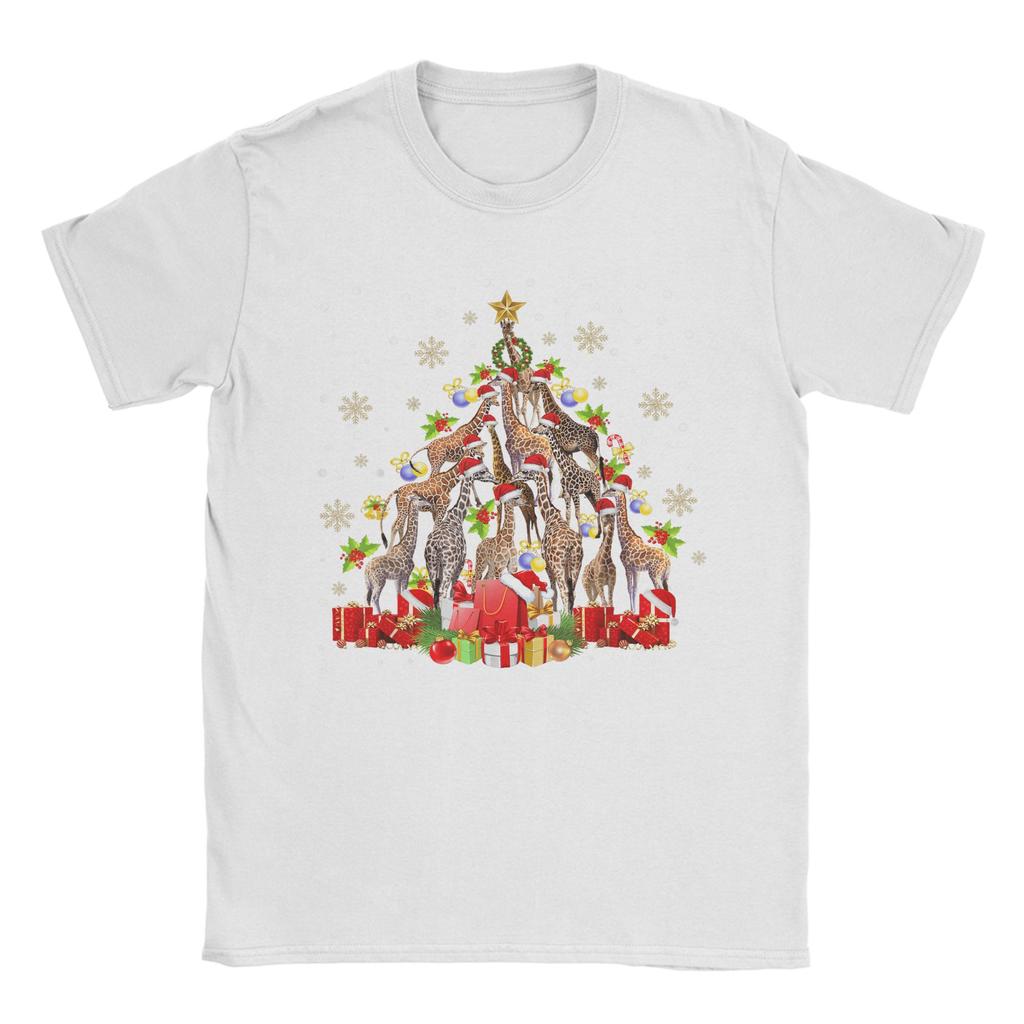 Giraffe Christmas Tree Light Sweater Xmas Ugly T-Shirt  Harajuku T-Shirts Short Sleeve Funny Tops Cotton Round Neck Top Tees