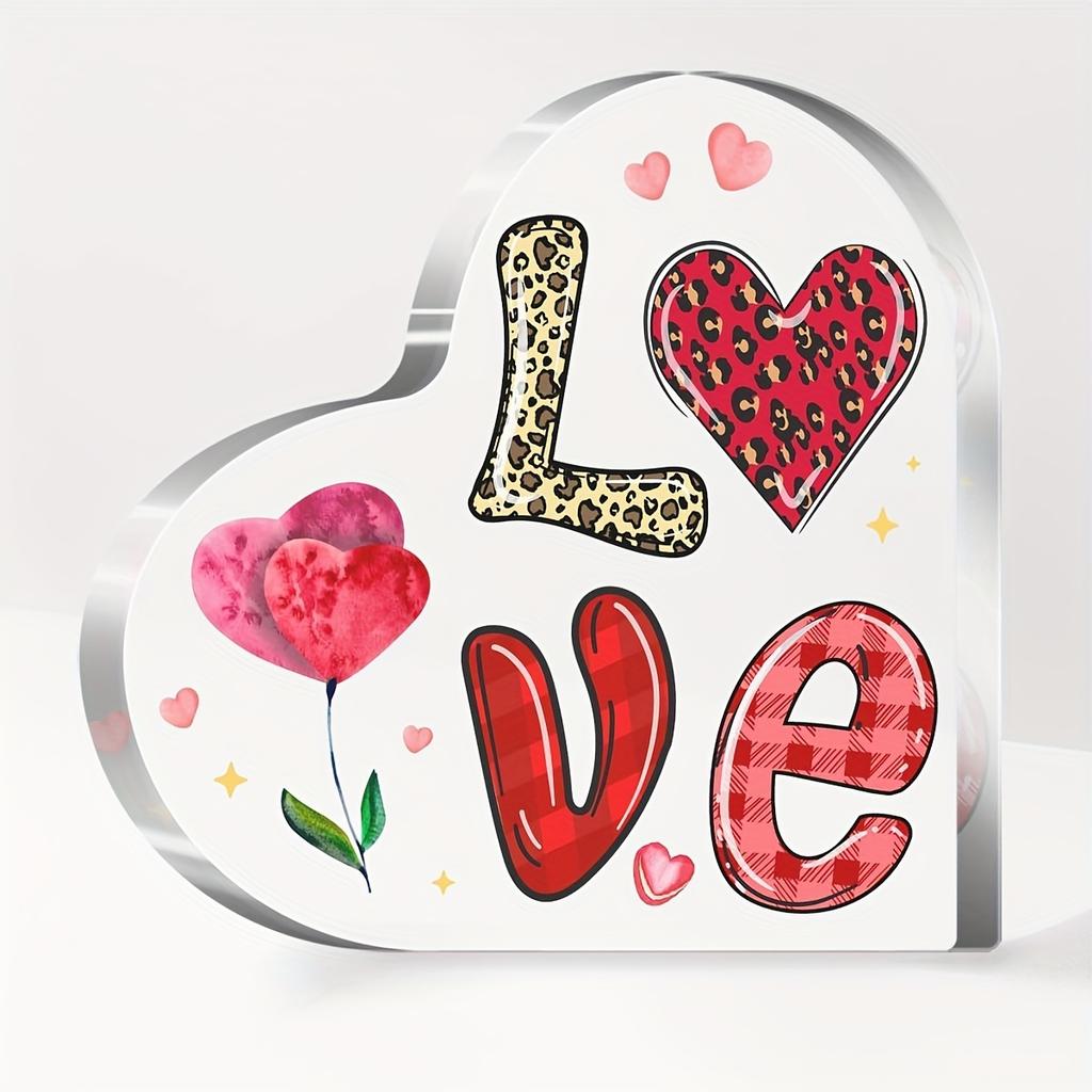 1pc Romantic Heart-Shaped Acrylic Love Decoration, Art Deco Style Figurine, Valentine's Day Gift for Wife, Wedding Anniversary Desk Ornament