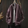 Women Vintage Cotton Jackets Solid Color Stand Long Sleeve Coats Autumn Zipper Loose Casual Pockets Jackets