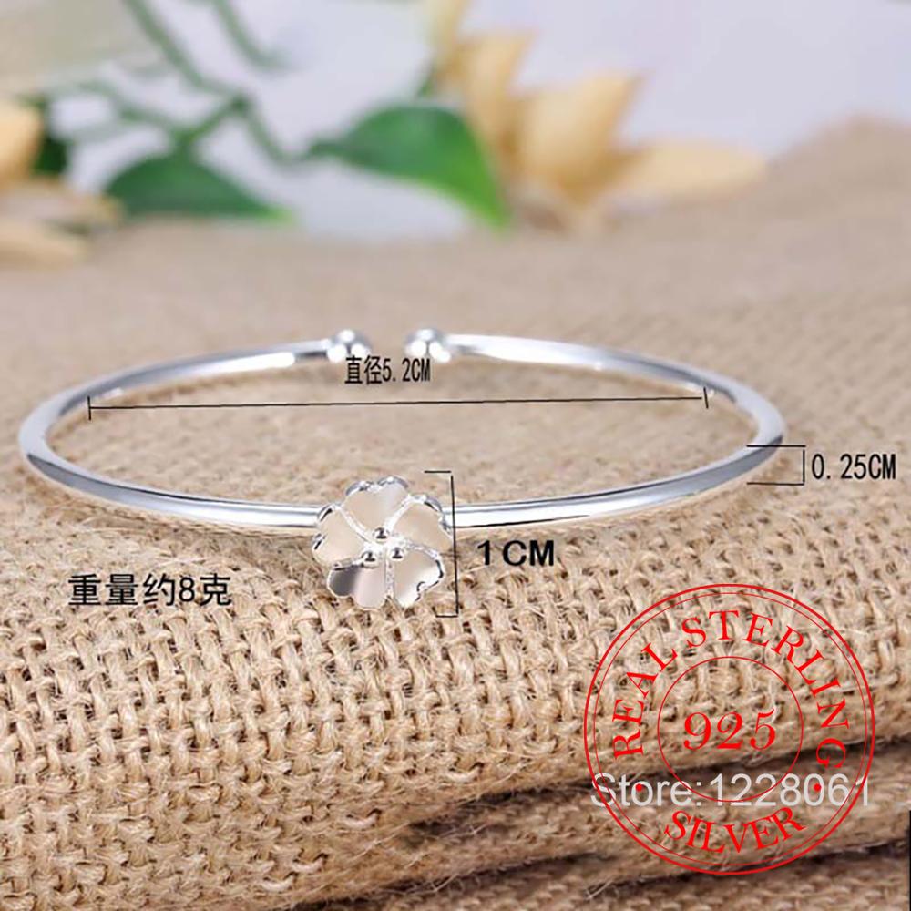 925 Sterling Silver Lucky Cuff Women's Bracelets Cherry Blossom Flower Bangle Party Jewelry Argent 925 Jewellery Ajustable