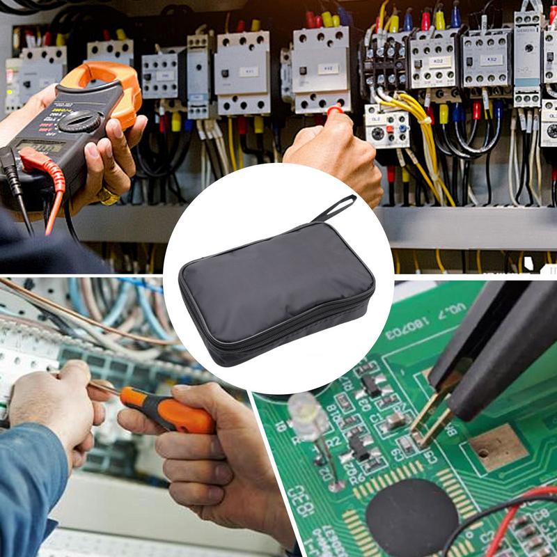 Multimeter Bag Portable Carrying Case Smooth Zipper Thick Strap Dust-Proof Organizer Utility Pouch For Electrical Test Kit