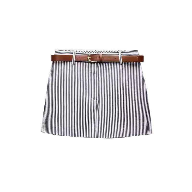 

Summer New Hook Ornament High Waist Stripes with Belt Plaid Casual Culottes 1478223 1478110 Stripes L