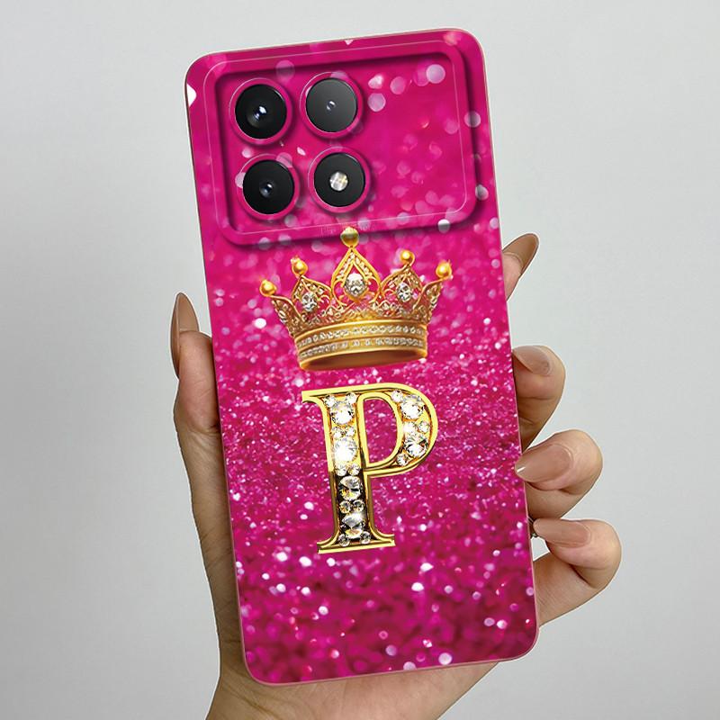 For Xiaomi Poco X6 Pro 5G Fashion Crown Initial Letter Couple Phone Case PocoX6 Pro 5G Soft Silicone TPU Lens Protective Casing