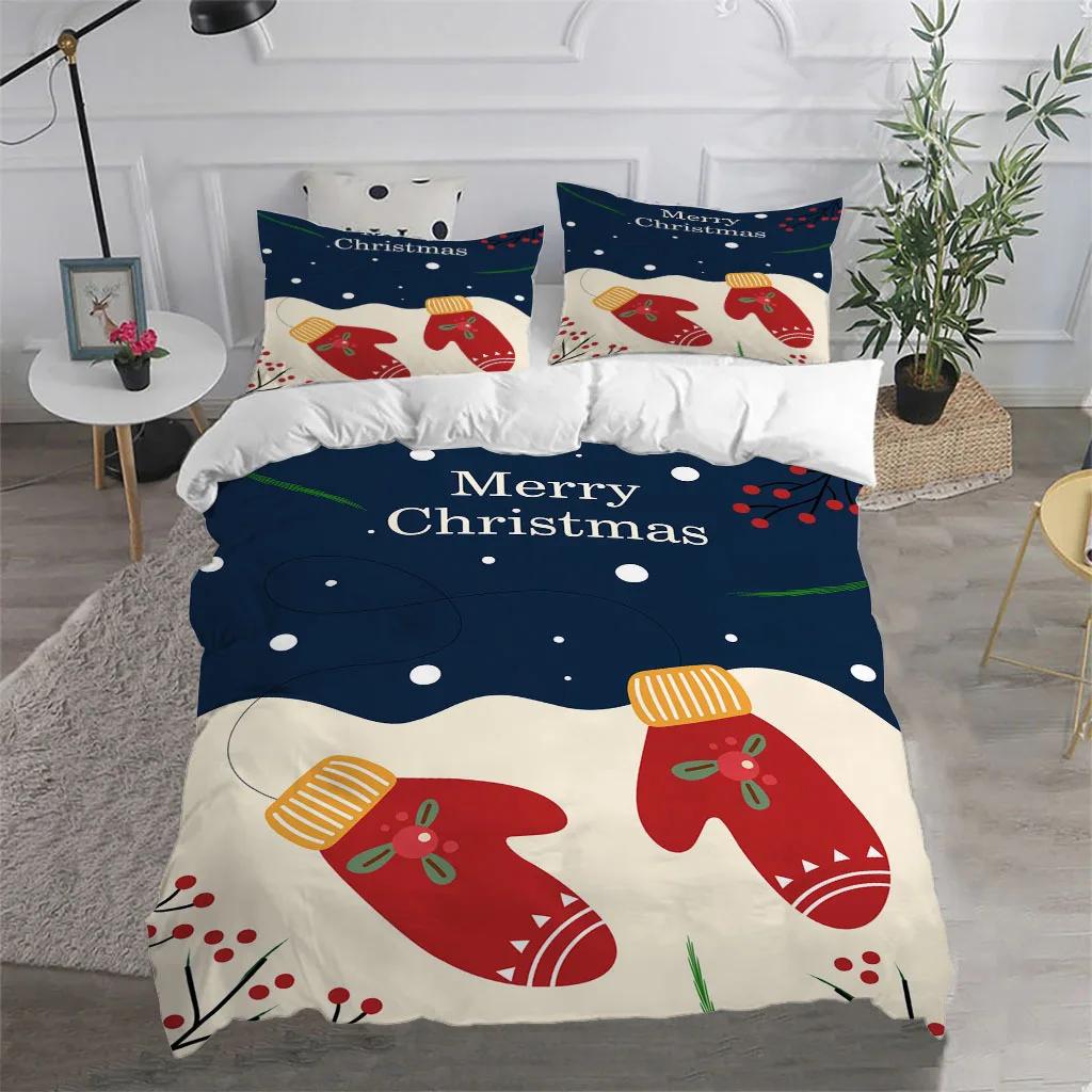 Merry Christmas King Queen Duvet Cover Red Cartoon Santa Bedding Set Kids Boys Girls Christmas Tree 2/3pcs Polyester Quilt Cover