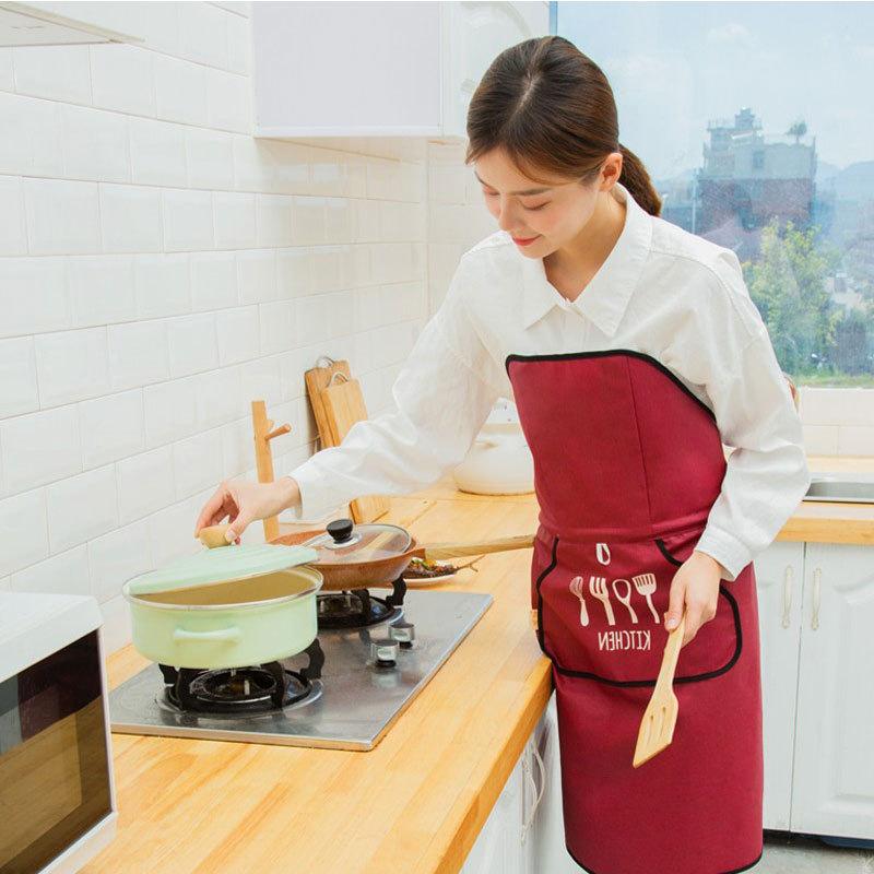 Automatic No-Tie Waterproof Oil-Resistant Home Use Apron Tech Fabric Hand Print Logo Korean Style Household Goods