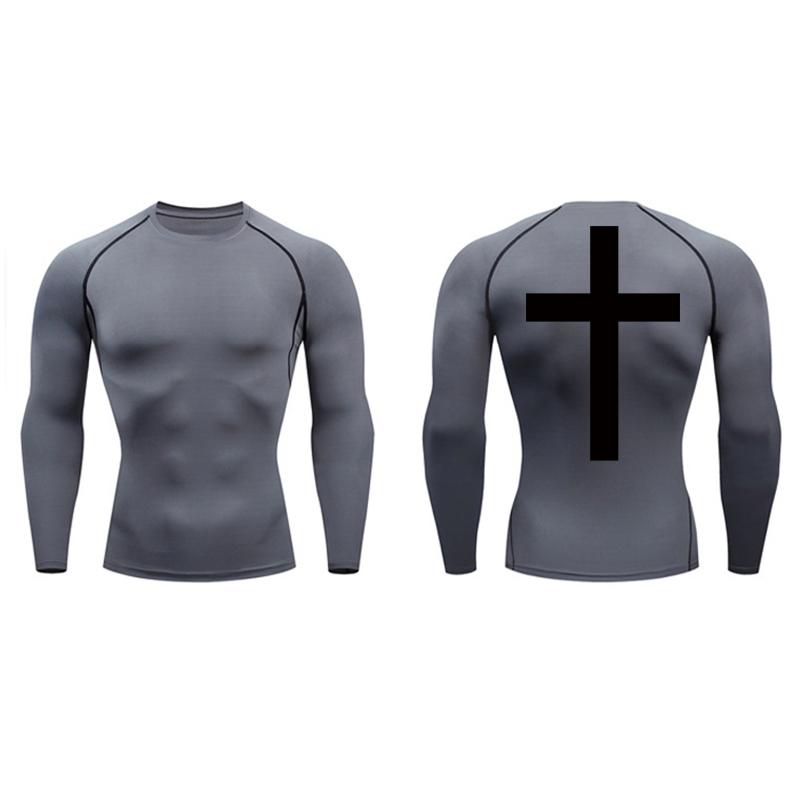 Cross Back Print Compression Shirts for Men Quick Dry Tees Tshirts Tops Gym Workout Running Undershirts Baselayers Rash Guard
