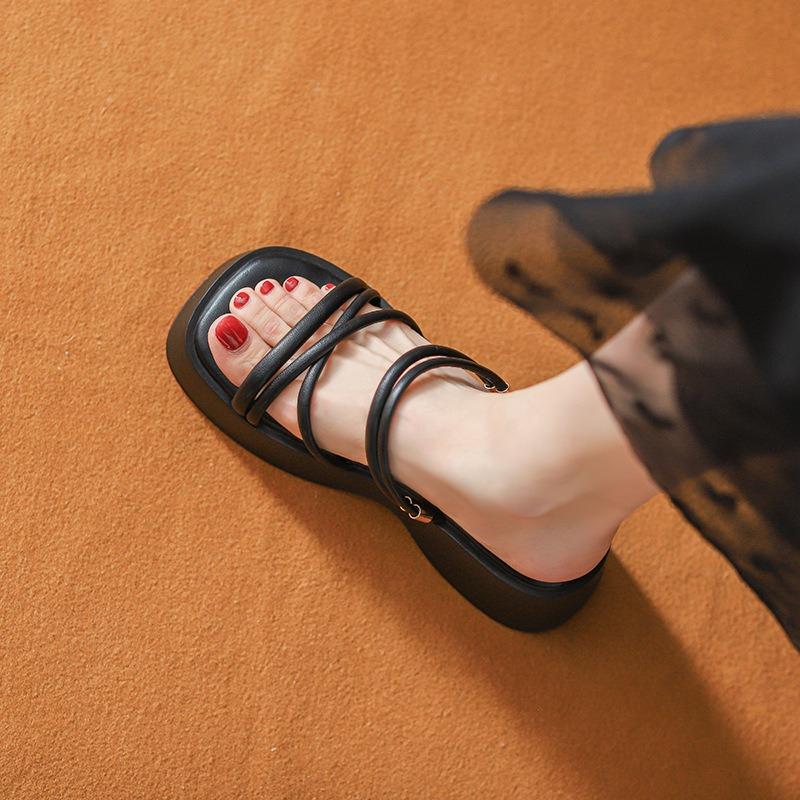 Sandales Romaines d'Été à Semelles Épaisses pour Femmes Nouvelles Sandales à Talons Hauts Rehaussées