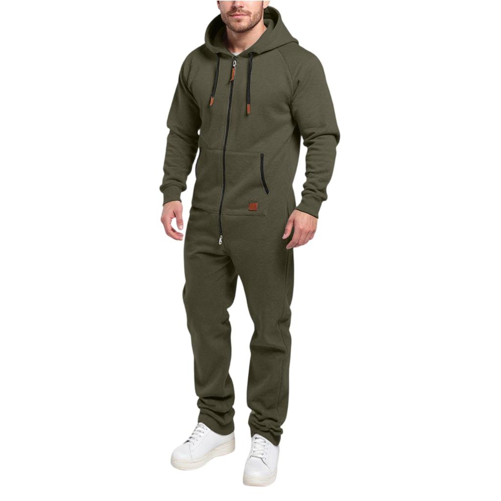 Men's Hooded Jumpsuit Zip Up  Pajamas Playsuit Jogger Sweatsuit Overall Romper
